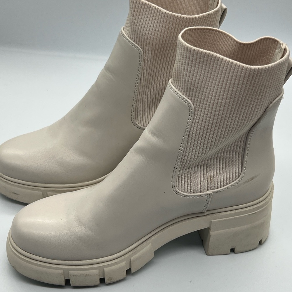Chunky Sole Chelsea Ankle Boots - Cream